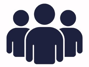 Flaticon f&uuml;r Team mit drei stilisierten Personen in dunkelblauer Darstellung